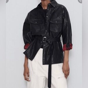 Zara Faux Leather Belted Shirt Jacket